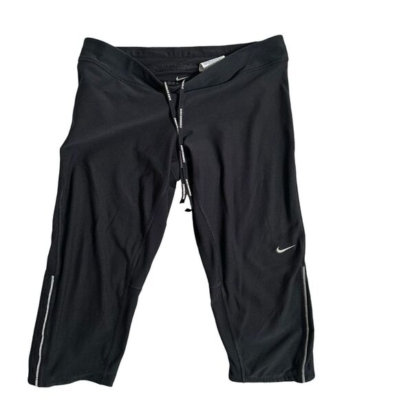 Nike Running Leggings Womens M Black Cropped Stretch Athletic Activewear - Picture 1 of 13